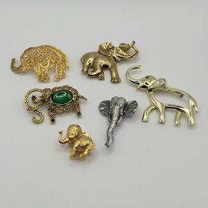 Lot of 6 Vintage Elephant Brooch Pins Gold Silver Green Jewelry Collectible